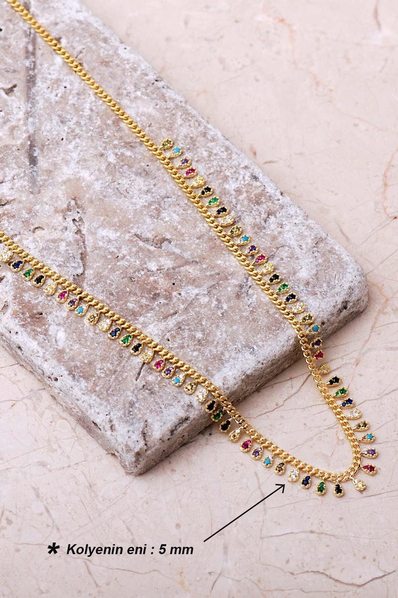 Sapphire Mixed Stone Choker: Gold Plated 925 Sterling Silver with Onyx and Zircon image 2