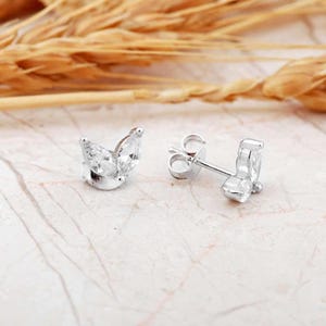 Elegant Silver Plated Marquise Cut Cubic Zirconia Butterfly Stud Earrings for Women Minimalist Sparkling Gift Jewelry