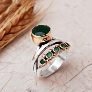 Natural Stone Ring: 925 Sterling Silver with Quartz, Ruby, Amethyst, Emerald, Onyx image 1