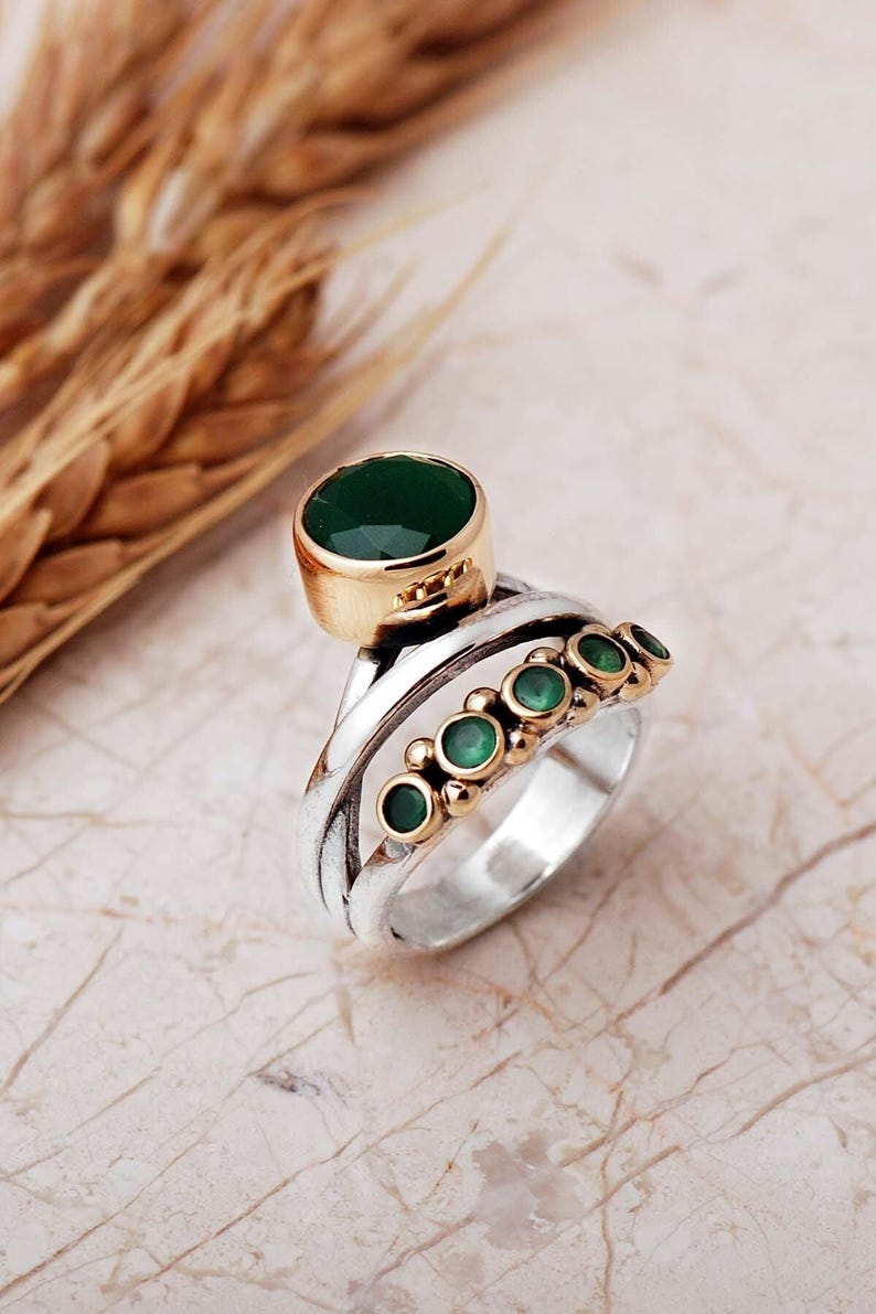 Natural Stone Ring: 925 Sterling Silver with Quartz, Ruby, Amethyst, Emerald, Onyx image 1
