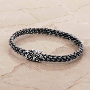 Handmade Midyat Weave Silver Men's Bracelet: 20.5 cm Oxidized Finish image 1
