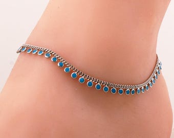 Turquoise Silver Hair Chain: 925 Sterling Silver with Gold Plated Finish, 21cm + 4.5cm Extenders