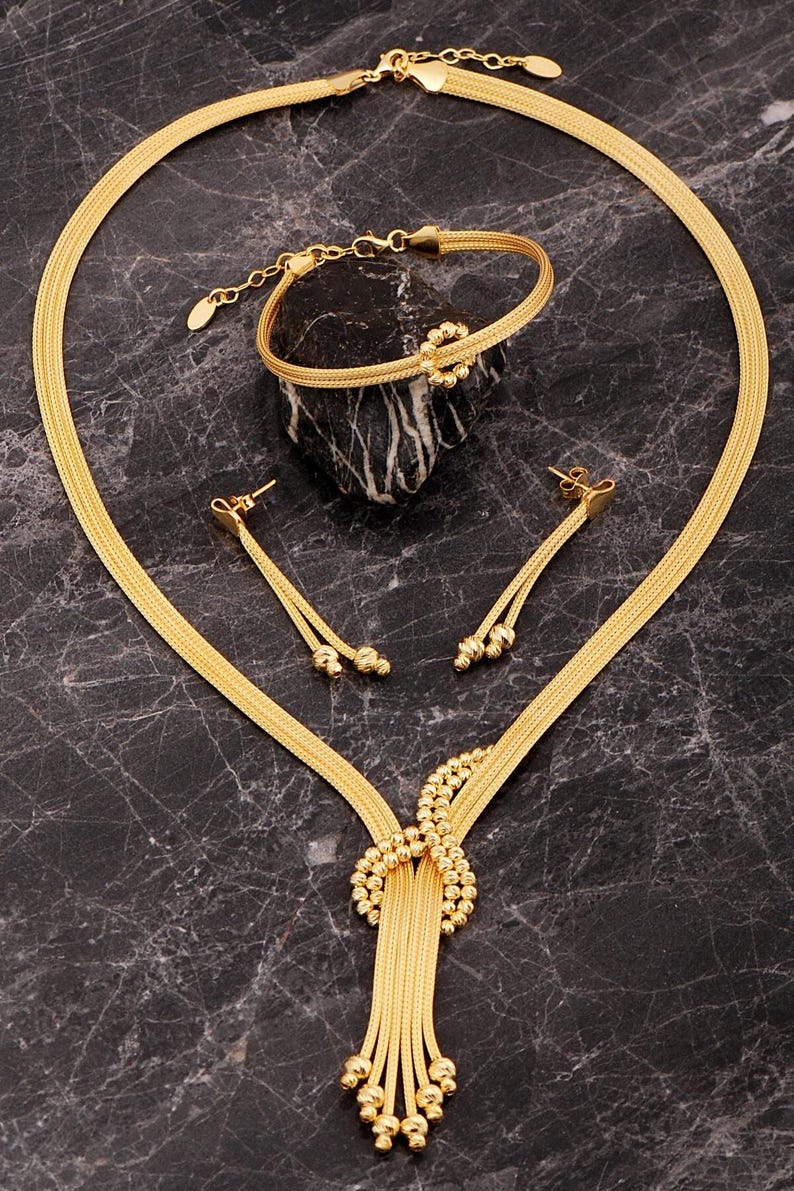 Midyat Woven Mesh Jewelry Set: 22K Gold Plated 925 Sterling Silver image 1