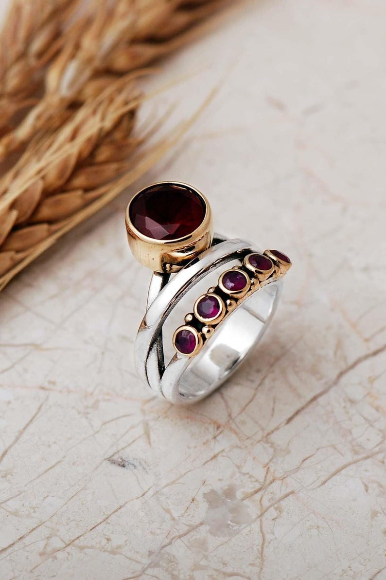 Natural Stone Ring: 925 Sterling Silver with Quartz, Ruby, Amethyst, Emerald, Onyx image 4