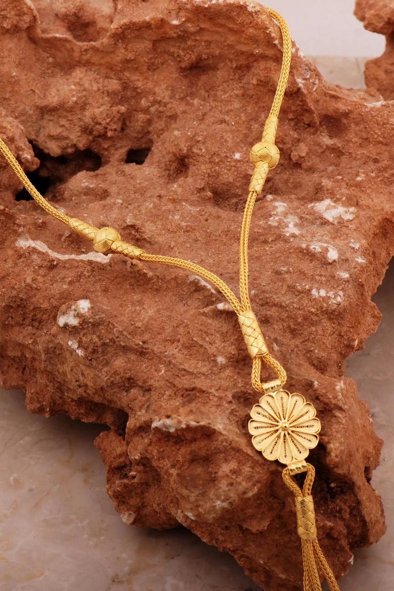 Handcrafted Kazaziye and Telkari necklace with a golden finish