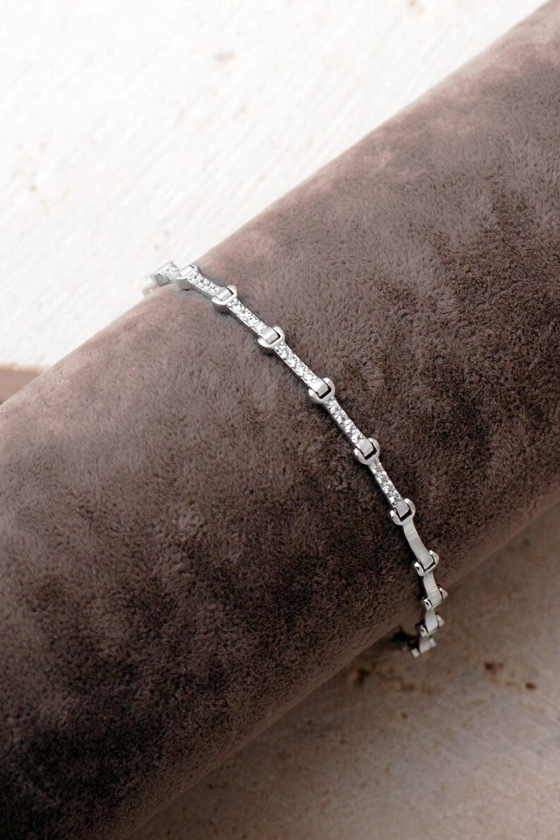 Rhodium‑Plated Silver Chain Bracelet with Zircon Crystals, 17 cm Bild 2