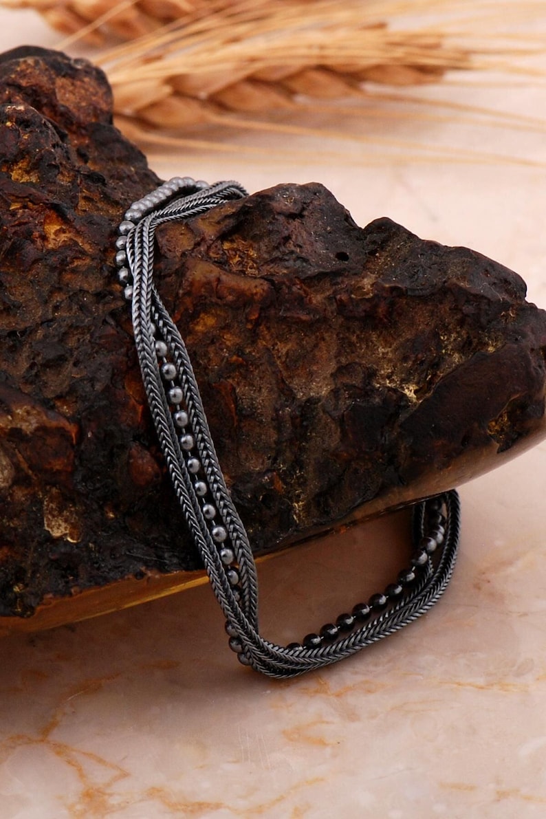 Midyat Weave Silver Bracelet: Adjustable 925 Sterling Silver with Black Oxide Finish image 3
