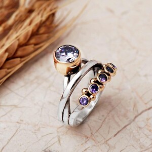 Natural Stone Ring: 925 Sterling Silver with Quartz, Ruby, Amethyst, Emerald, Onyx image 2