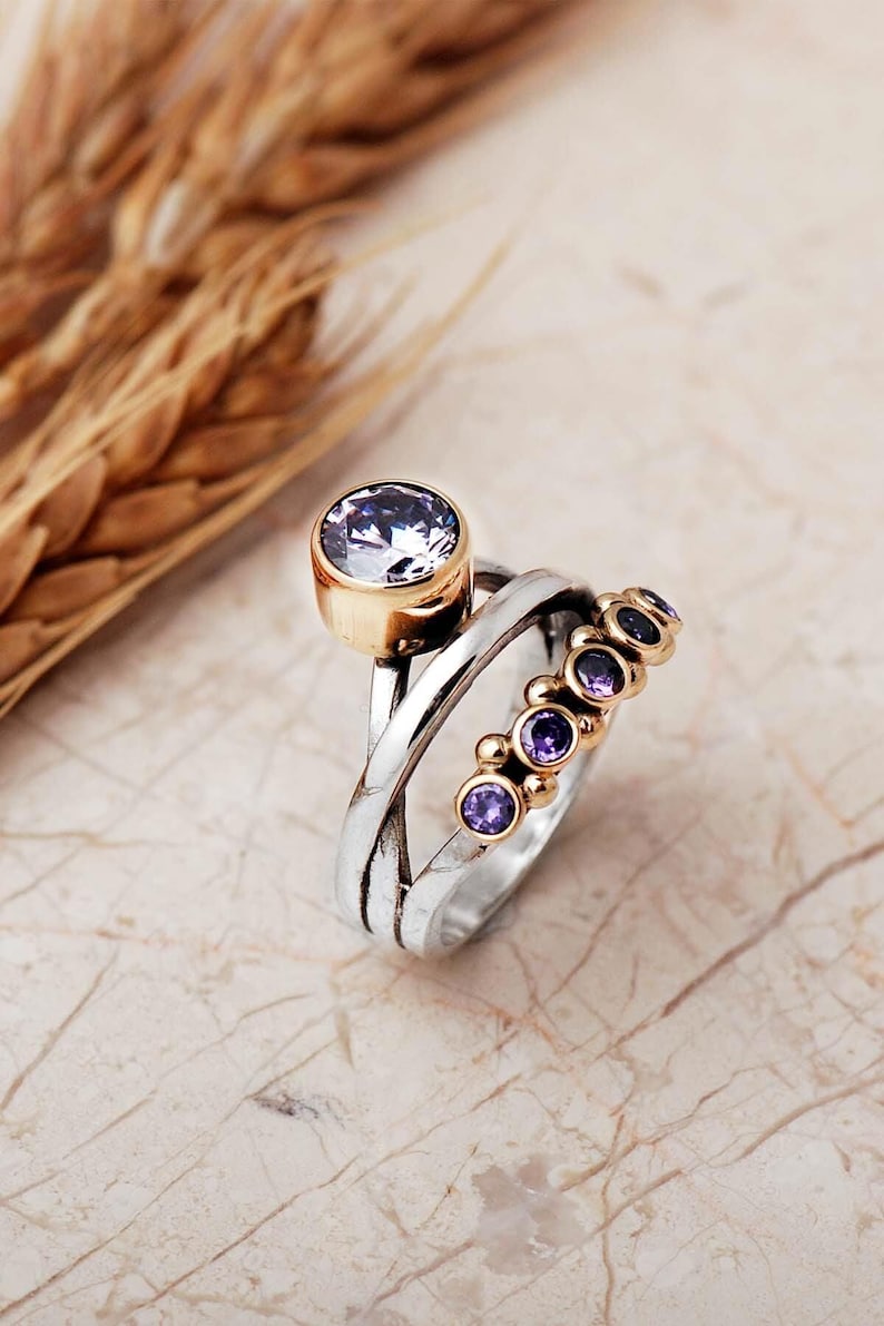 Natural Stone Ring: 925 Sterling Silver with Quartz, Ruby, Amethyst, Emerald, Onyx image 2