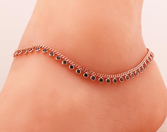 Rose Gold Topaz Hair Chain: 925 Sterling Silver with Rose Gold Plating, 21.5cm