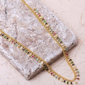Sapphire Mixed Stone Choker: Gold Plated 925 Sterling Silver with Onyx and Zircon image 1