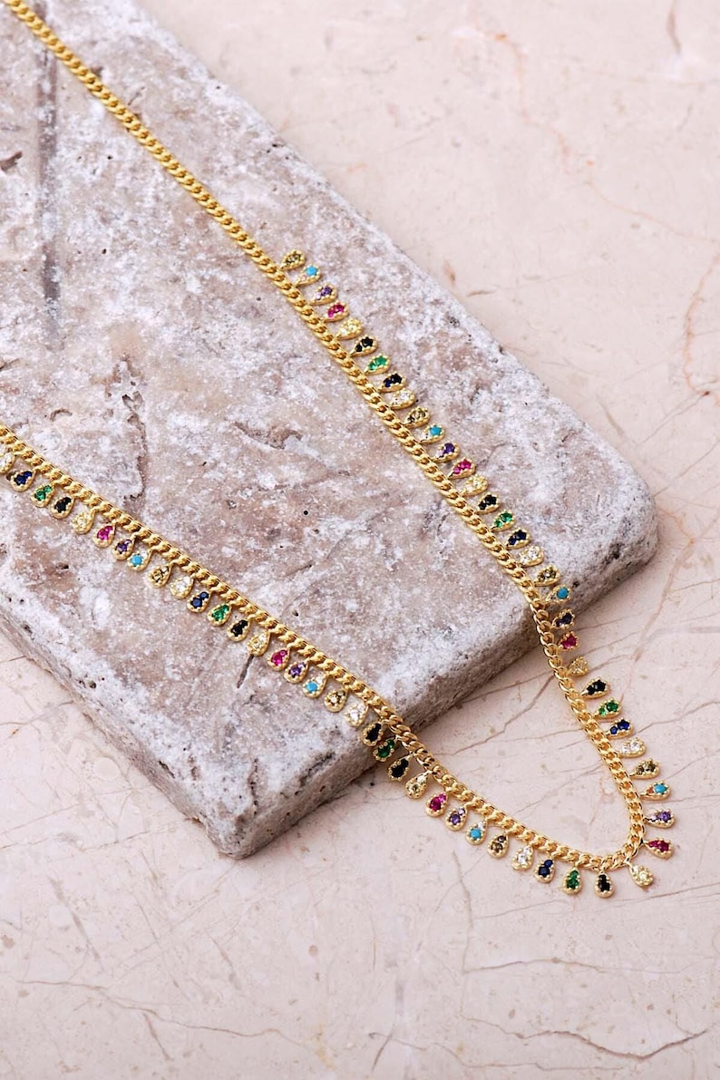 Sapphire Mixed Stone Choker: Gold Plated 925 Sterling Silver with Onyx and Zircon image 1