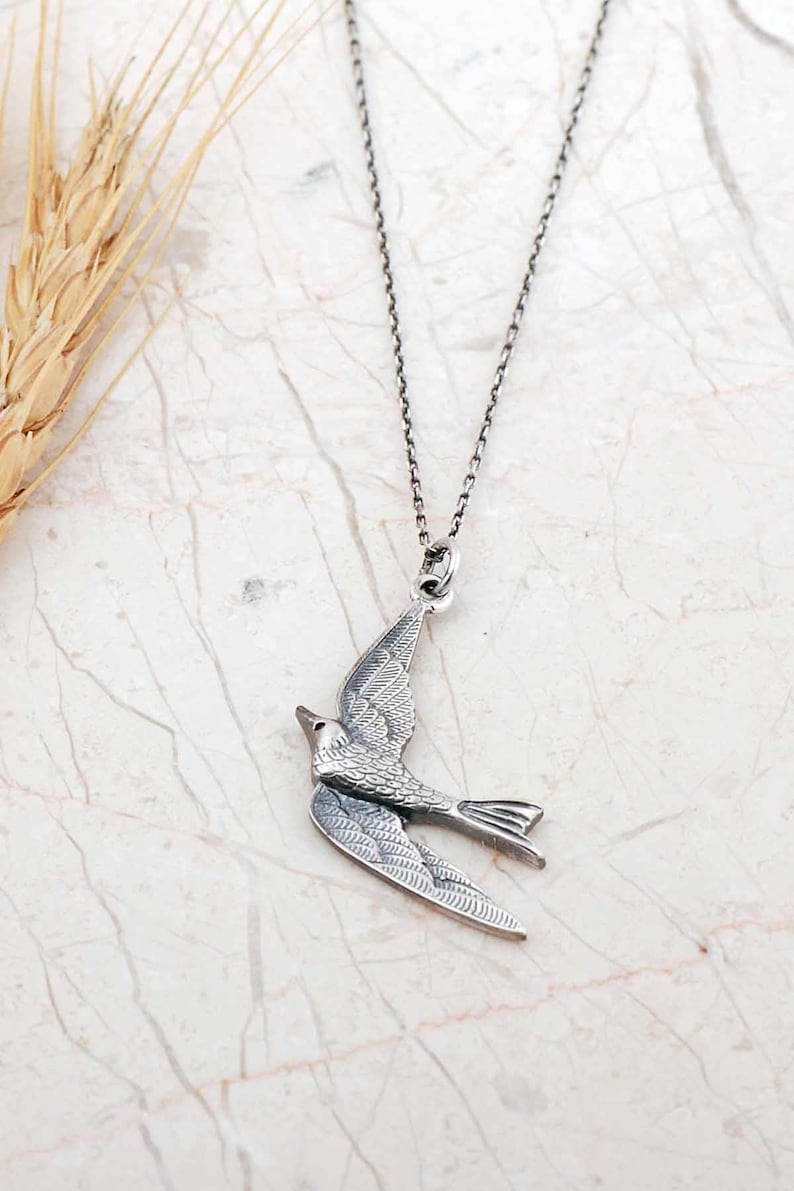 Antique Silver Dove Pendant Necklace, 50cm Chain image 1