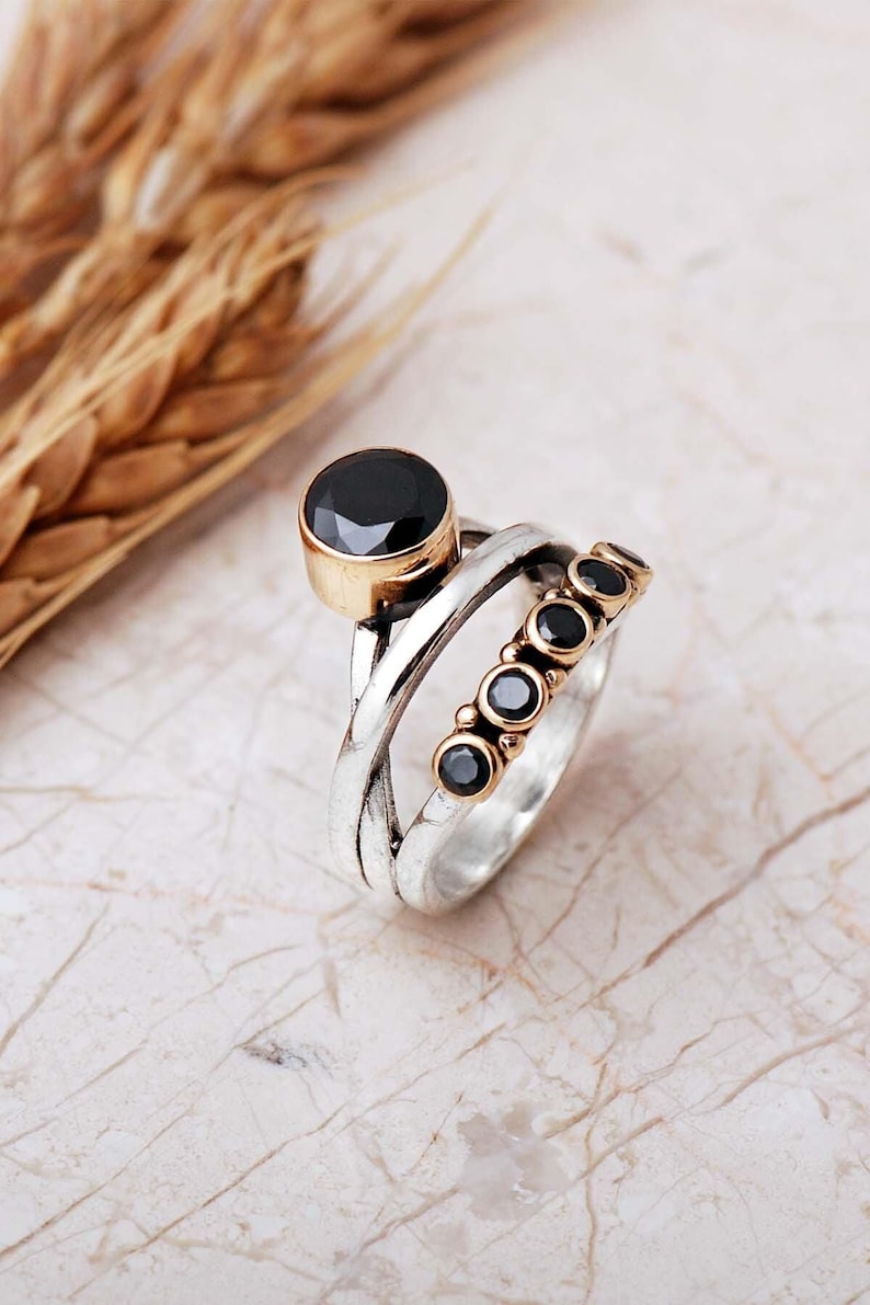 Natural Stone Ring: 925 Sterling Silver with Quartz, Ruby, Amethyst, Emerald, Onyx image 3