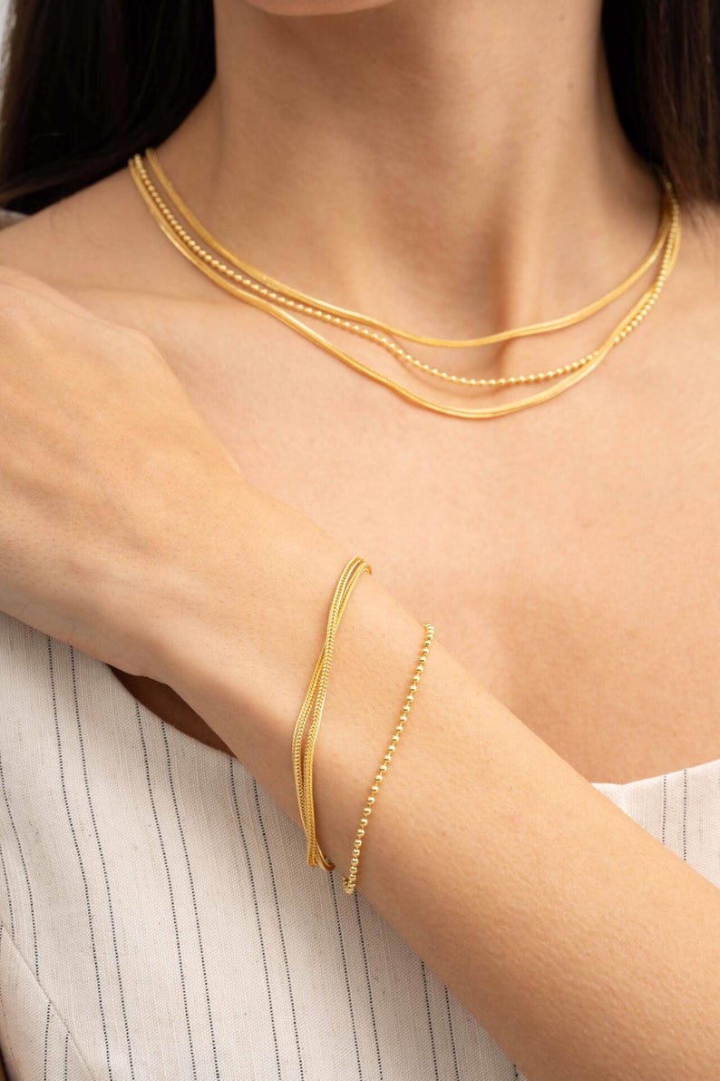 Midyat Woven Mesh Jewelry Set: 14k Gold Plated 925 Silver Necklace, Bracelet & Earrings image 3