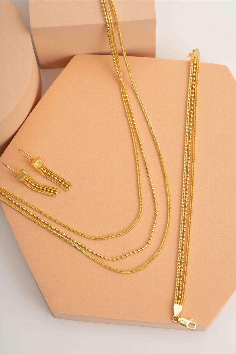 Midyat Woven Mesh Jewelry Set: 14k Gold Plated 925 Silver Necklace, Bracelet & Earrings image 4