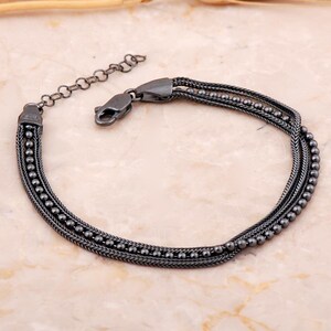 Midyat Weave Silver Bracelet: Adjustable 925 Sterling Silver with Black Oxide Finish image 1