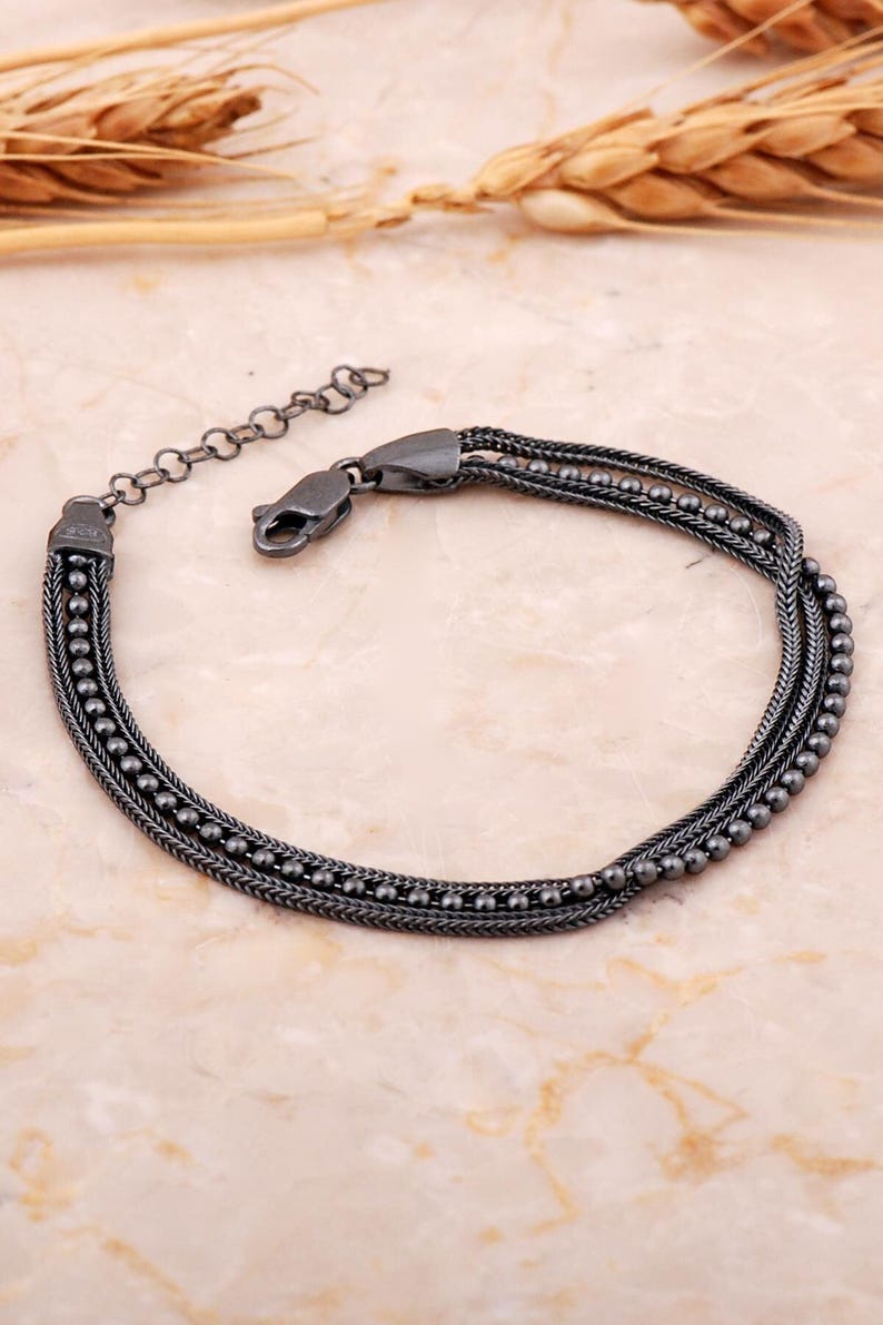 Midyat Weave Silver Bracelet: Adjustable 925 Sterling Silver with Black Oxide Finish image 1