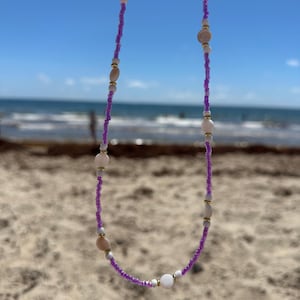 Purple Beaded Necklace with Round Pearl Accents