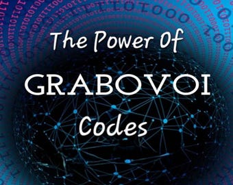 Könnte beinhalten: Ein digitales Kunstbild mit blauem und schwarzem Hintergrund, das Binärcode und eine Netzwerk-Sphäre zeigt. Der Text "The Power of GRABOVOI Codes" ist in Weiß dargestellt, wobei "Codes" in einer stilisierten Schriftart geschrieben ist.