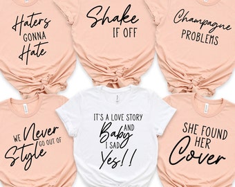 Bachelorette Party Shirts, Bride Babe Shirt, Lyric Bachelorette Shirt, It's a love story, Bride Squad Shirts, Paper Rings, I said Yes Shirt