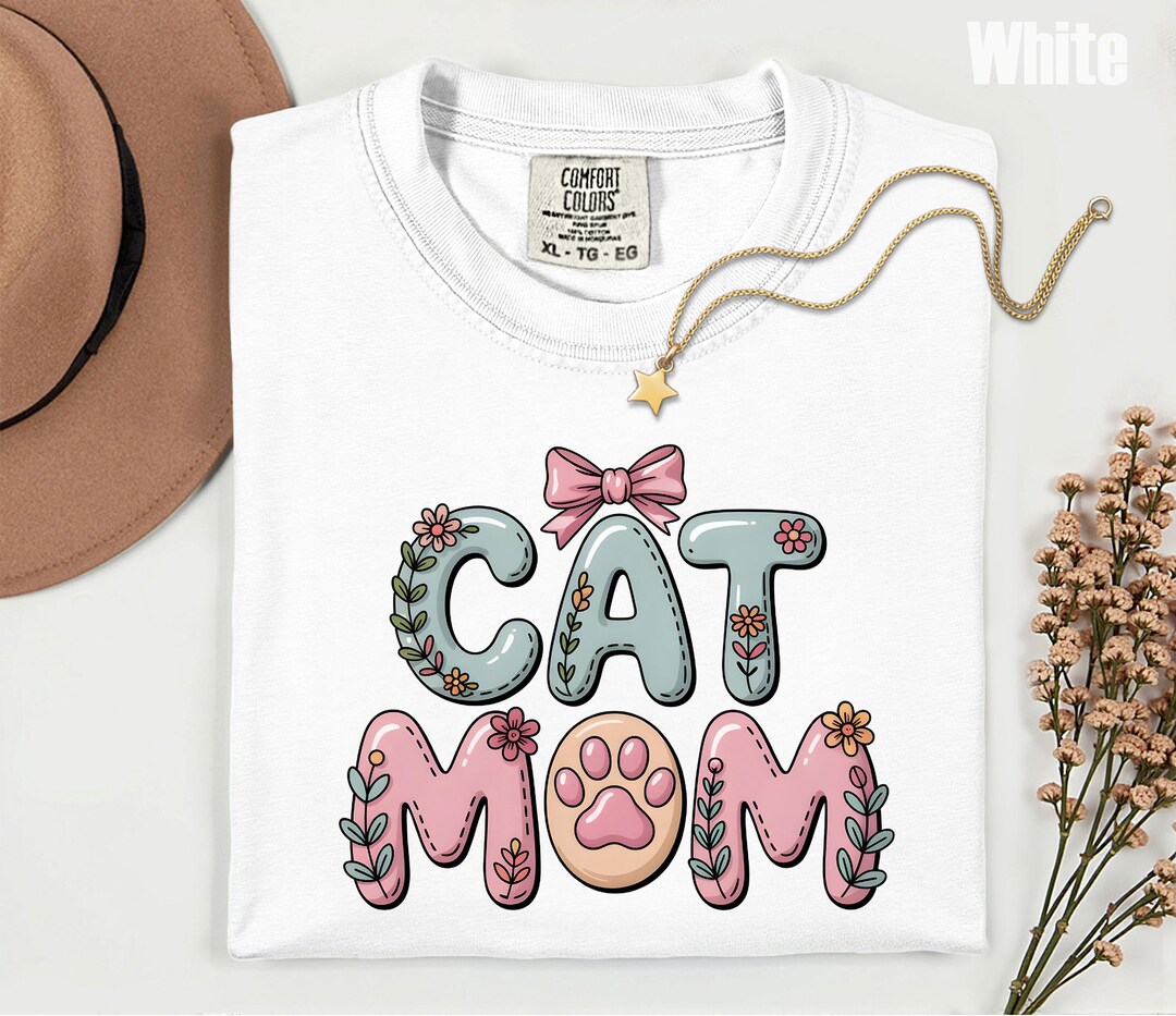 Comfort Colors® Cat Mom Shirt, Cute Cat Mom Graphic Tee, Floral Cat Mom ...