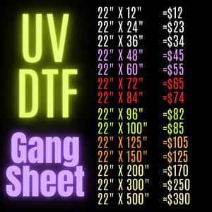 Custom UV Dtf Gang Sheet Transfer, Permanent & Durable Uv Dtf, Vibrant Uv Dtf Stickers, Ready to Apply UV Dtf, Easy to Use UV Dtf Cup Wrap