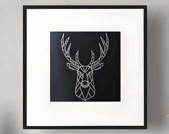 Geometrischer Hirschkopf auf Metall mit Rahmen – Dekoration und perfektes Einweihungsgeschenk mit Gravur - Edle Wandkunst für dein Zuhause