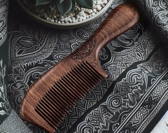 Peine de madera refinado - peine de barba de madera auténtica con grabado individual - cuidado y peinado del cabello, regalo para hombres y mujeres por su cumpleaños