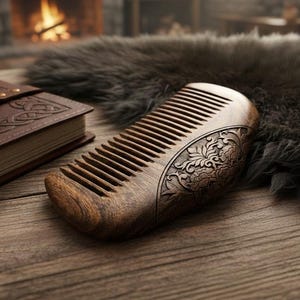 Viking wooden comb with engraving – medieval beard comb or small pocket comb, also suitable as a birth comb or labor comb and doula gift