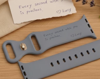 Silikonarmband personalisiert - Apple Watch Armband mit Namensgravur, Text, Symbol - Geschenk zum Geburtstag - Für Series 1-11 und 38-49mm