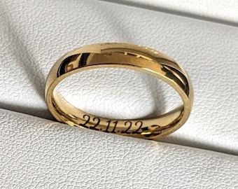 Partnerringe aus Edelstahl - Schmuck in Gold- oder Silberglanz mit personalisierter Gravur - Besonderes Geschenk zum Jahrestag oder Jubiläum