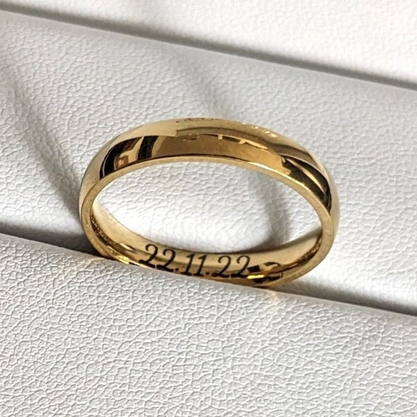 Partnerringe aus Edelstahl - Schmuck in Gold- oder Silberglanz mit personalisierter Gravur - Besonderes Geschenk zum Jahrestag oder Jubiläum