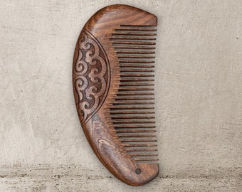 Peigne à cheveux en bois fin avec un motif artistique de mandala - cadeau pour femmes et hommes - comme peigne à barbe, pour le soin des cheveux ou le massage du cuir chevelu