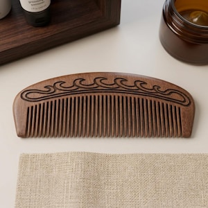 Scandinavian wooden comb with engraving: Viking comb in medieval style, personalized gifts for men and women for hair care