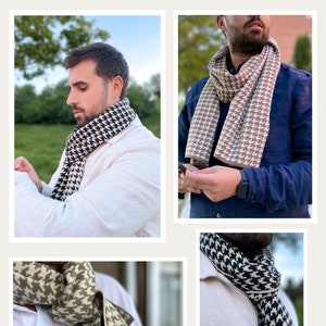 Écharpe pour hommes | Portefeuille en cuir | Cadeau pour les hommes | Coffret cadeau | Pied-de-poule | Écharpe cadeau | Cuir | Cuir | Cadeau de retraite