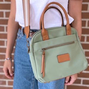 Green Water Umhänge- und Handtasche | Wassergrün | Große Kapazität | Diverse Fächer | Tasche aus Nylon und Kunstleder | Kreuzkörper | Handtasche