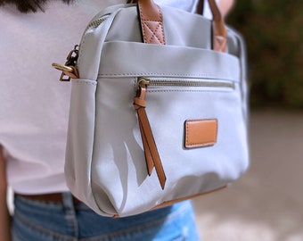 Épaule et sac à main en nylon gris | Grande capacité | Nylon et simili cuir | Sac de tous les jours | Décontracté | Bandoulière | Sac | les poches