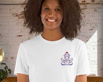 Ganesh T-Shirt Om Gam Ganapataye Namaha - Spiritual Gift, Yoga Gift, Mystical OM Unisex Tee with Embroidery