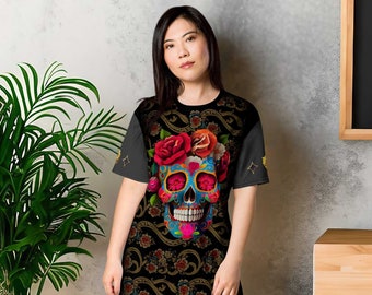 Dia de los Muertos T-Shirt Dress - Embrace Mexican Folklore in Style