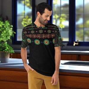 Shipibo Art all-over T-shirt voor heren - Tribale en spirituele heilige geometrie Festivalkleding