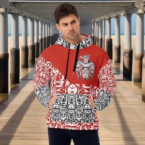 Haida Tlingit Art Unisex All Over Hoodie - Eagle Totem Pole and Spirit of the Pacific Northwest