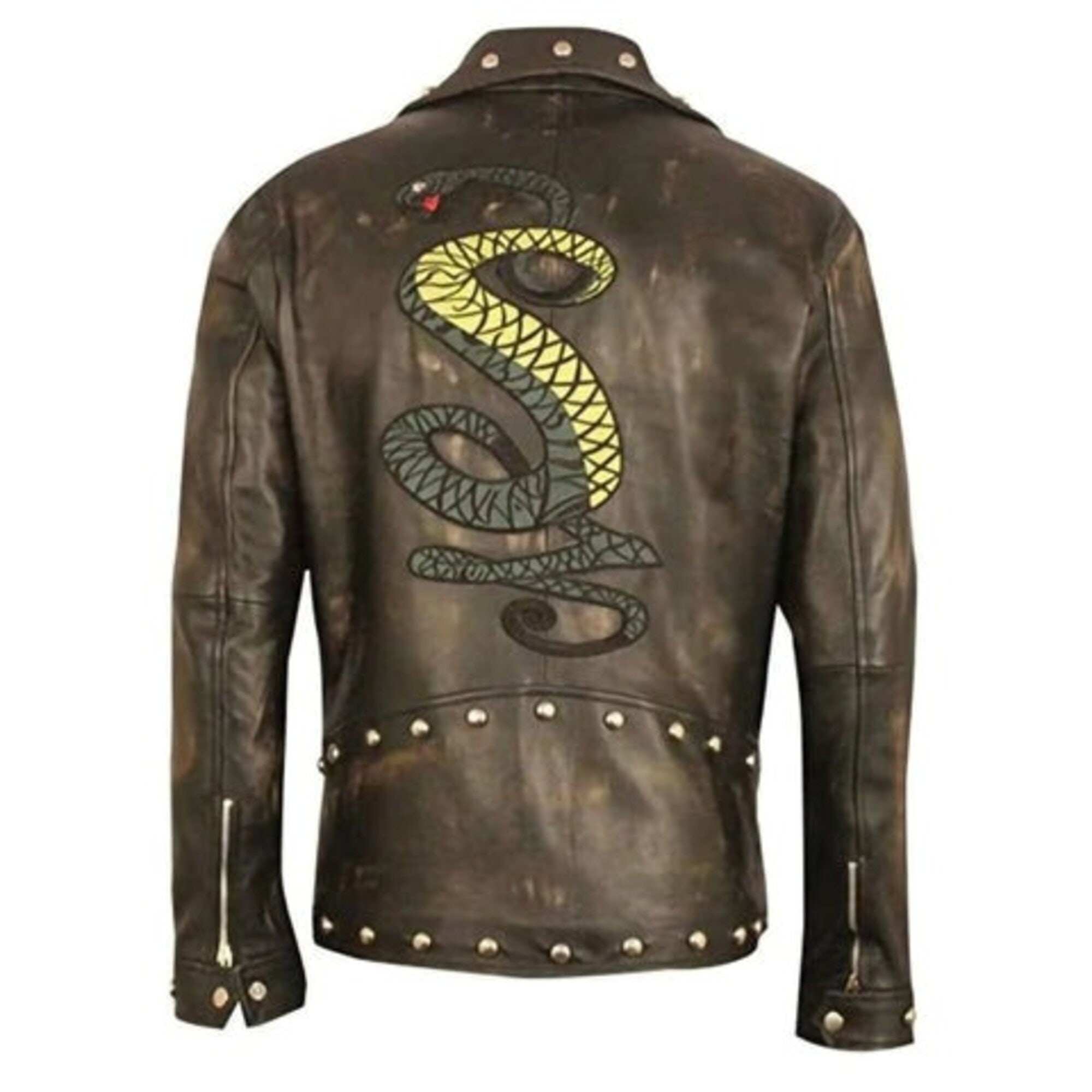 Lyssé Liana Faux Shearling Collar Faux Snakeskin Moto Jacket in Brown