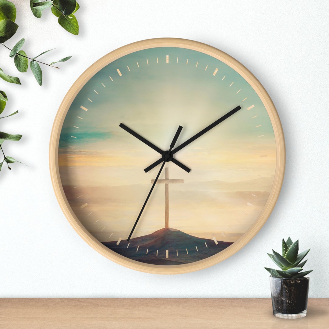 Beautiful Sky Christian Cross Wall Clock Psalm 191 Etsy