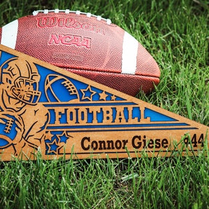 Personalized Wood Football Pennant: Custom Senior Gift