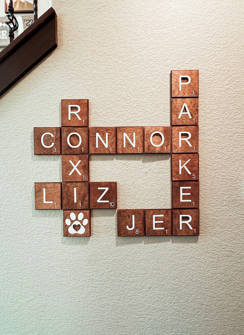 Personalized Scrabble Name Tiles for Wall, Family Decor for Living Room
