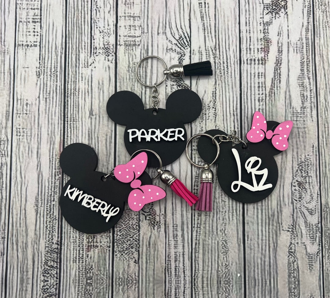 Monogram Disney Key Rings Keychain Charm for Disneyworld, Personalized Minnie Mouse Key Ring ...