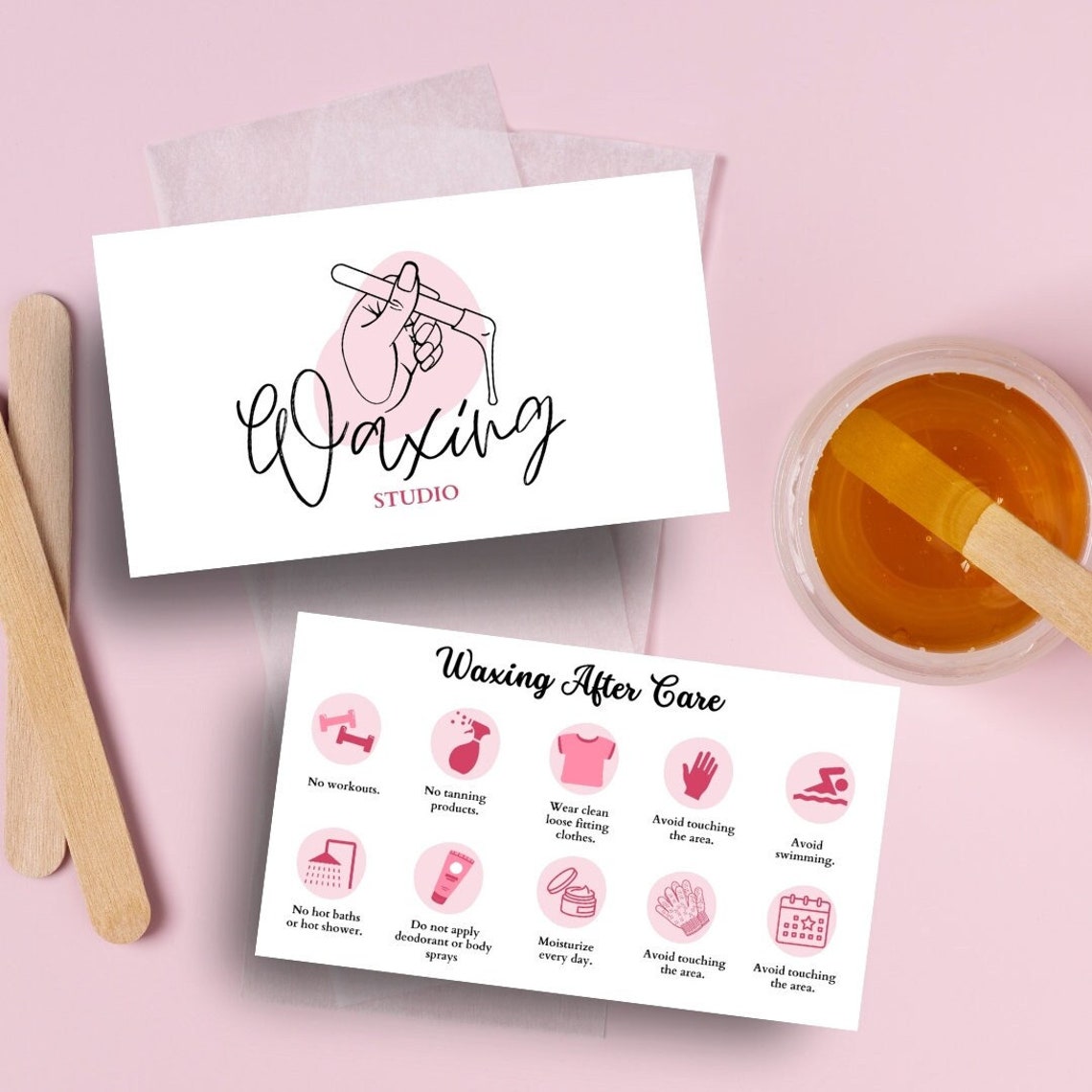 Waxing Aftercare Instructions Card , Hair Removal Aftercare Card, Wax Studio Business Cards