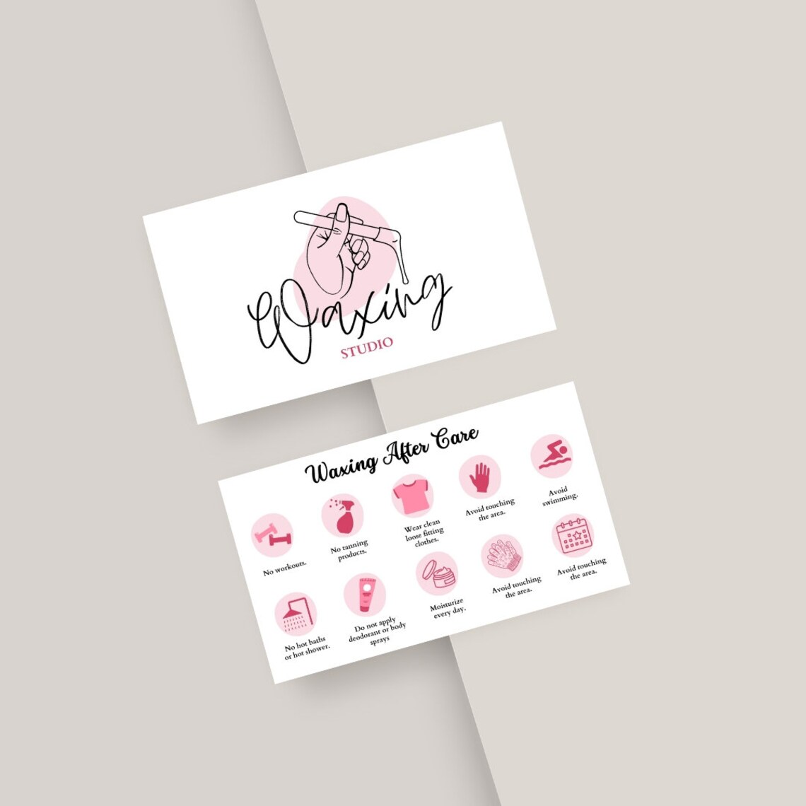 Waxing Aftercare Instructions Card , Hair Removal Aftercare Card, Wax Studio Business Cards