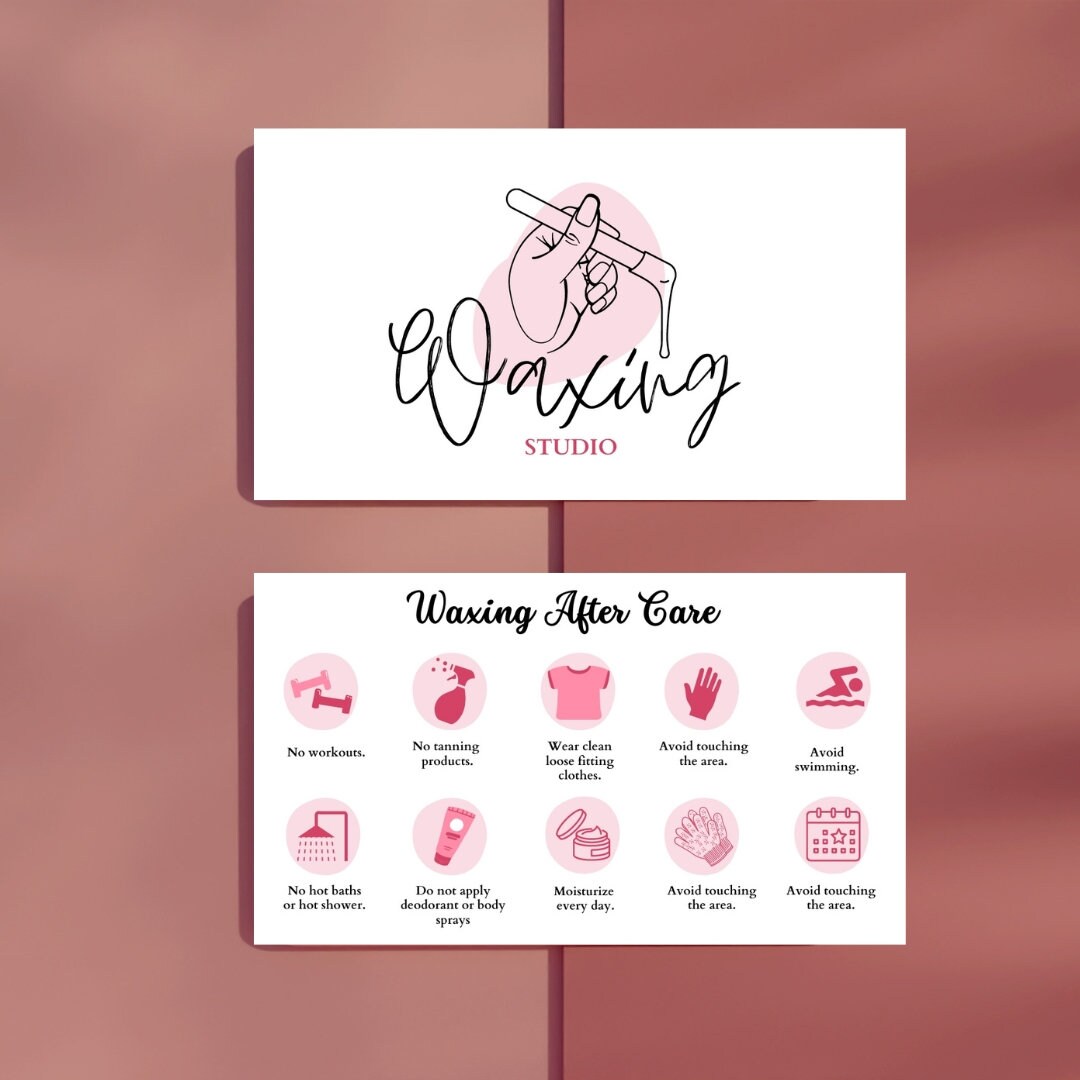 Waxing Aftercare Instructions Card , Hair Removal Aftercare Card, Wax Studio Business Cards